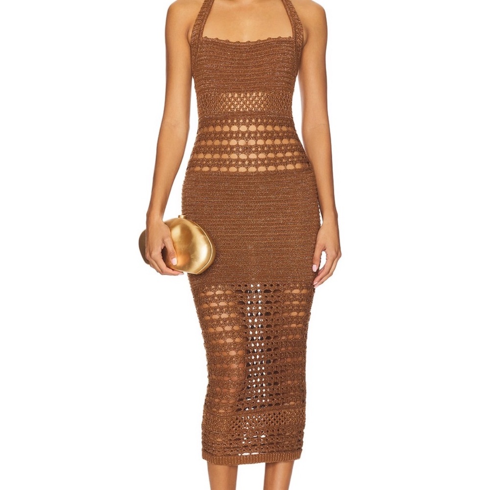 Retrofete Jaycee Crochet Dress in Sepia and Bronze